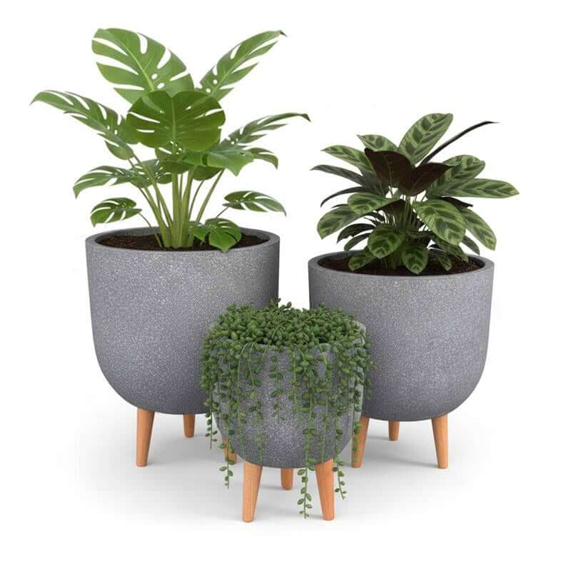 กระถางไฟเบอร์ซีเมนต์พร้อมขาไม้ ARTGARDEN & DECOR PFCL-0012CTG DIA 27*27*35.5 CM. สีหินขัดเทา_2